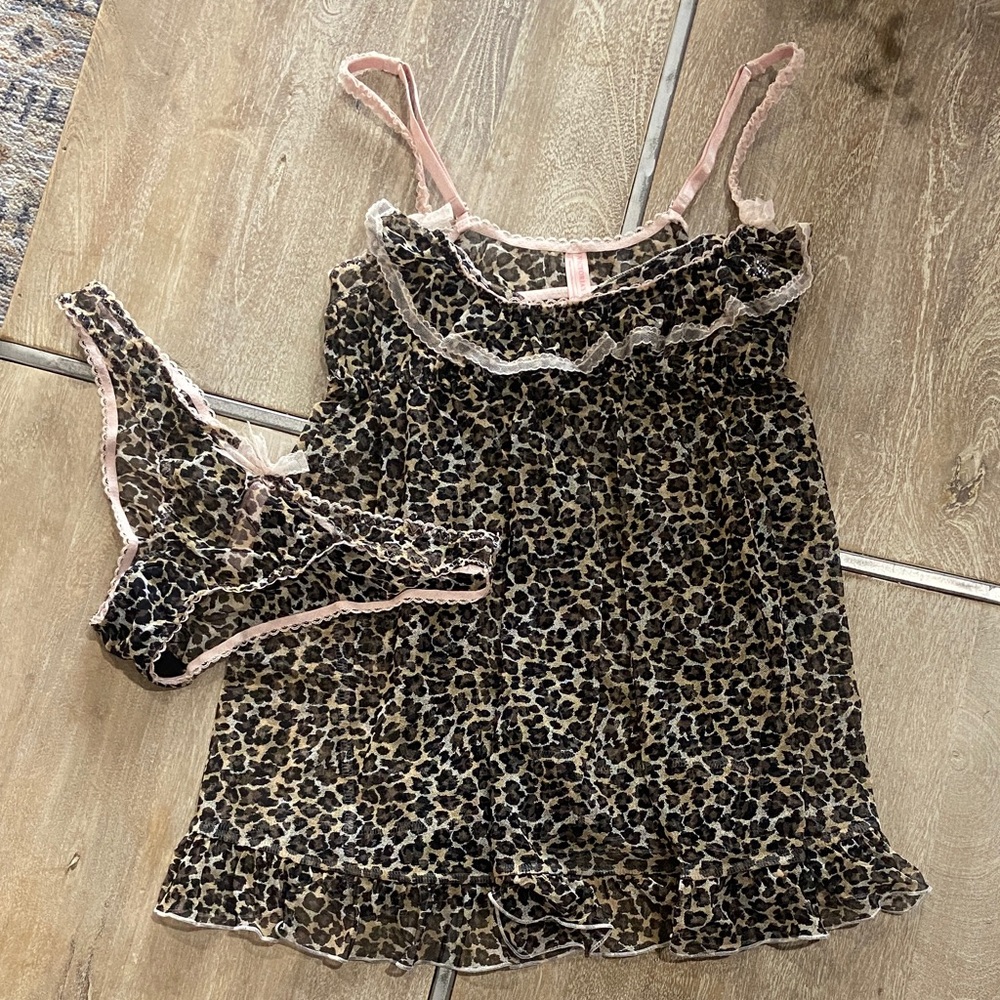 Victoria's Secret Animal Print Lingerie Set with Pink Trim